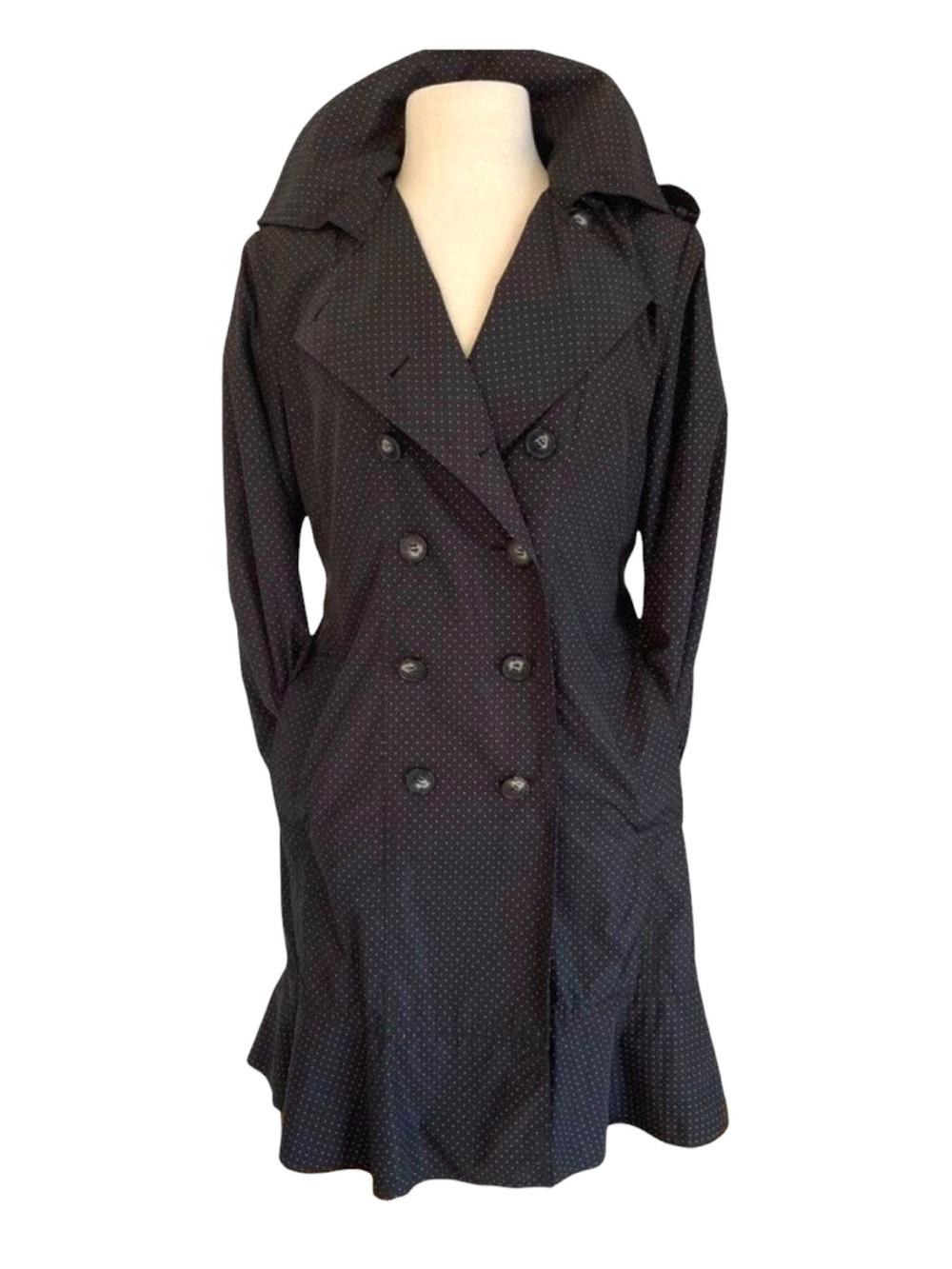 Jones Studio spring fall trench coat black white dots belted jacket woven 10